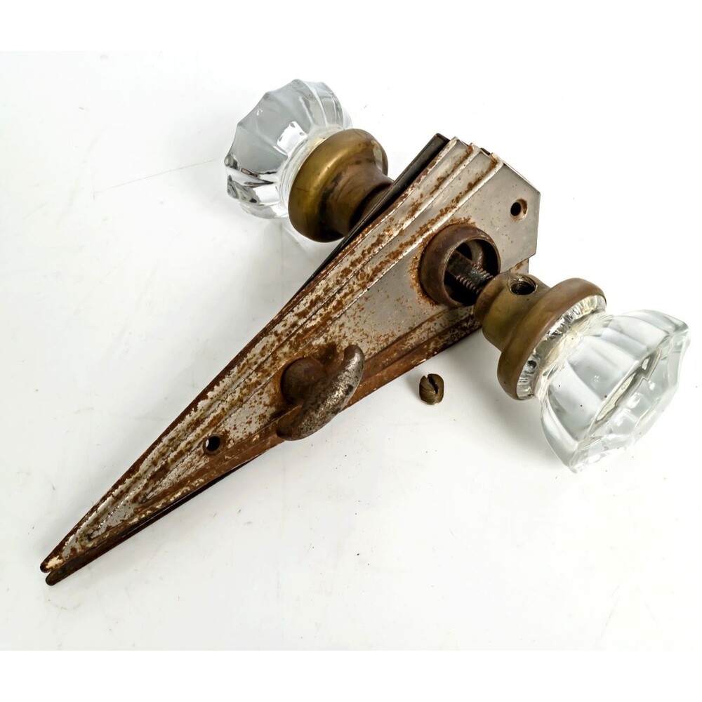 Antique Art Deco Door Glass Doorknobs 12 Point Faceted